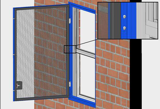 Mounted into masonry opening with lead anchors. Need a minimum of 2 1/2" inches of reveal. Side-hinged with single point release. Exterior access (i.e. camlocks) and panic paddles available. All fasteners are concealed.